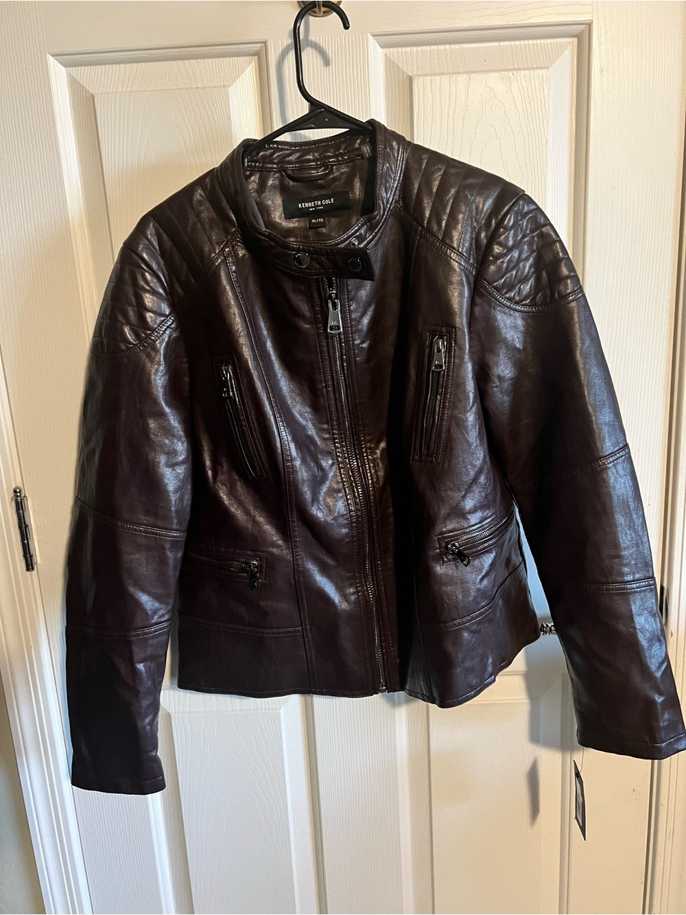 Kenneth Cole Women's Dark plum faux leather Moto Jacket